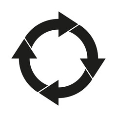 Circular arrow icon. Recycling arrows black symbol isolated on white. Vector isolated on white.