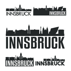 Naklejka premium Innsbruck Austria Flat Icon Skyline Vector Silhouette Design Set Logos.