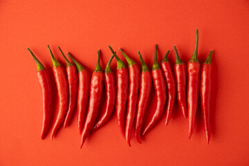 spicy red chili pepper on red background
