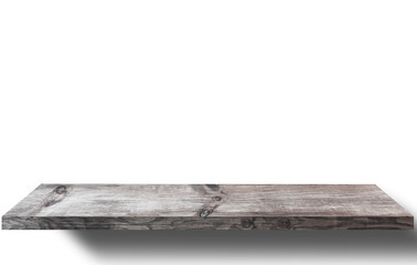 empty wooden shelf on white background