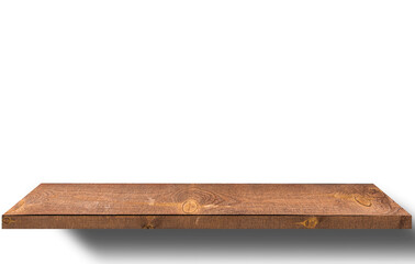 empty wooden shelf on white background