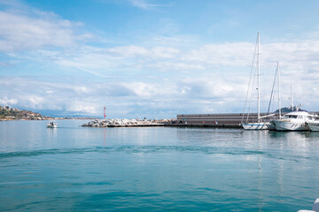 Alassio, Italian roman city of the Ligurian riviera, in summer days with blue sky