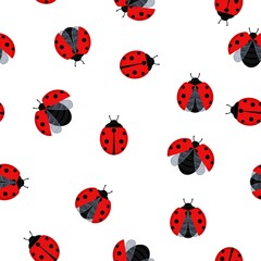 Ladybugs seamless pattern background beetle insect. Vector illustration