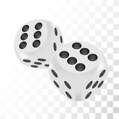 Good luck award craps concept, shiny realistic metallic two rolling hanging dices