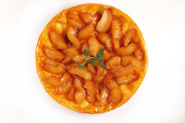 apple tart- french tart tatin isolated on white background