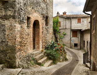 Fototapeta na wymiar Castel di Tora is pretty medieval village by the lake Turano in Lazio Italy