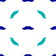 Blue Mustache icon isolated seamless pattern on white background. Barbershop symbol. Facial hair style. Vector.