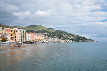 Alassio city center and marine, Italian roman city of the Ligurian riviera, in summer days with...