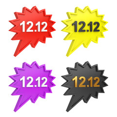 12.12 text sale shopping day on pin speech bubble isolated on white background, collection set, 3D rendering illustration