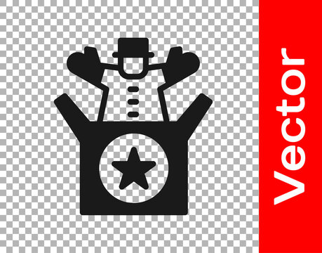 Black Jack in the box toy icon isolated on transparent background. Jester out of the box. Vector.