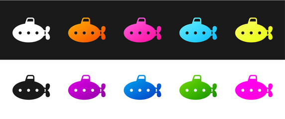 Set Submarine toy icon isolated on black and white background. Vector.