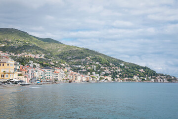 Alassio, italian roman city of the Ligurian riviera, in summer days with blue sky