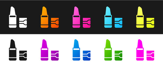 Set Lipstick icon isolated on black and white background. Vector.