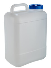 white plastic canister with blue lid