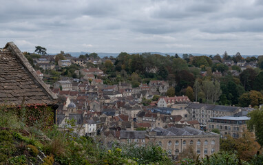 View of the historic town of Bradford on Avon in the Cotswolds, Wiltshire, UK, taken from St Mary Tory Chapel, the high point of the town.