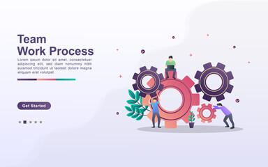 Obraz premium Landing page template of team work process in gradient effect style