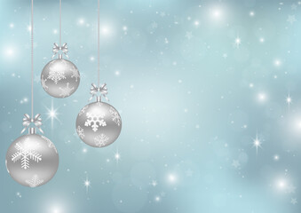 Fototapeta na wymiar Christmas background with silver Christmas balls on blue backdrop vector illustration