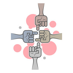 Hands pointing fingers at each other. Concept of blaming each other and not taking responsibility. Flat style illustration. 