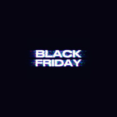 Black Friday sale illustration. Black Friday lettering with glitch effect. Glitch letters on dark background