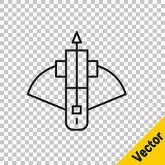 Black line Battle crossbow with arrow icon isolated on transparent background. Vector.