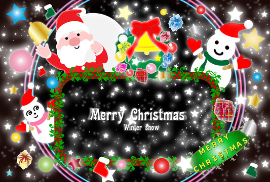 クリスマス　写真フレーム　サンタと仲間　宇宙スペース背景