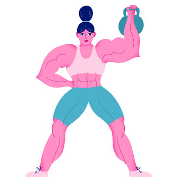 Illustration of a female bodybuilder holding a kettlebell
