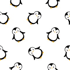 Vector seamless pattern with cute cartoon penguins on white background. christmas illutration