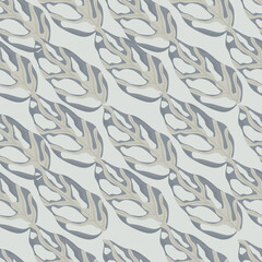 Vintage marble monstera leaves seamless doodle pattern. Grey tones tropical foliage artwork. Hand drawn abstract print.