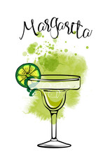 Margarita. Cocktails banner. Watercolor vector cocktails. 
