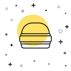 Black line Burger icon isolated on white background. Hamburger icon. Cheeseburger sandwich sign. Fast food menu. Random dynamic shapes. Vector.