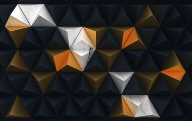 Background with triangular geometric shapes, pyramids in dark shades with gold accents