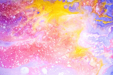 Fototapeta na wymiar purple and yellow hand made liquid abstract pattern watercolor colorful.