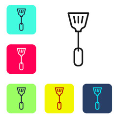 Black line Fly swatter icon isolated on white background. Set icons in color square buttons. Vector.