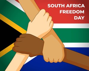 Vector banner of South Africa Reconciliation Day, 16 December, South Africa flag, people holding hands, flat illustration concept poster.