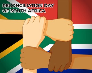 Vector banner of South Africa Reconciliation Day, 16 December, South Africa flag, people holding hands, flat illustration concept poster.