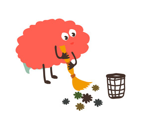 The human brain gets rid of all unnecessary things. Vector illustration.