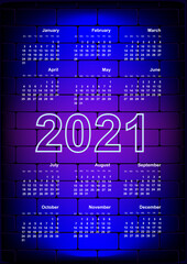 2021 calendar against a brick wall