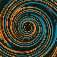 spirals in shades of orange and blue on a black background