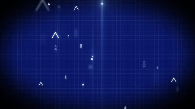 4k video of light arrows up on dark blue background with copy space.