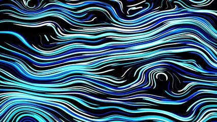 Abstract creative looped bg with curled lines like blue trails on surface. Lines form swirling pattern like curle noise. Abstract 3d looping flowing animation as bright creative festive bg