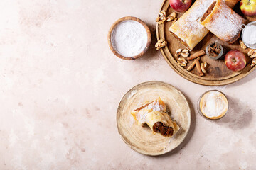 Apple strudel served with fresh apples