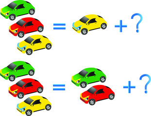 Educational games for children on the composition of the three, example with cars.