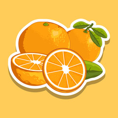 Fresh orange fruit, orange slice with leaves