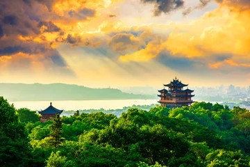 Fotobehang Meloen landscape of chenghuang pavilion in hangzhou west lake,China.  © ABCDstock