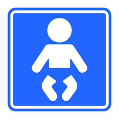 Baby symbol On a white square frame with a blue background Symbols for the front of the toilet Symbols for babies Vector illustration