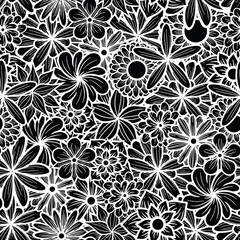 Fototapeta premium Hand Drawn Flowers Line Art Seamless Surface Pattern Design 