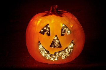 Light-Up Jack O Lantern Glowing at Night