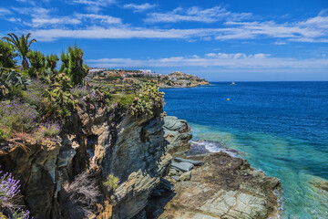 Picturesque views of Beautiful nature of the shore and the bay of Agia Pelagia near Heraklion, Crete, Greece.