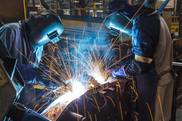  Industrial steel welder in factory