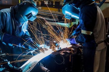  Industrial steel welder in factory